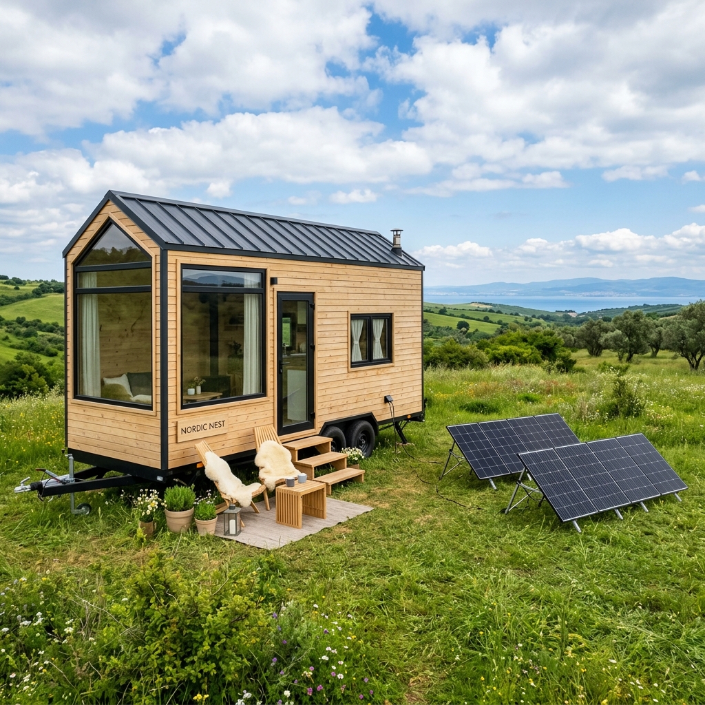 Tiny house, karavan ve tekne için kurulmuş kompakt güneş enerjisi sistemi